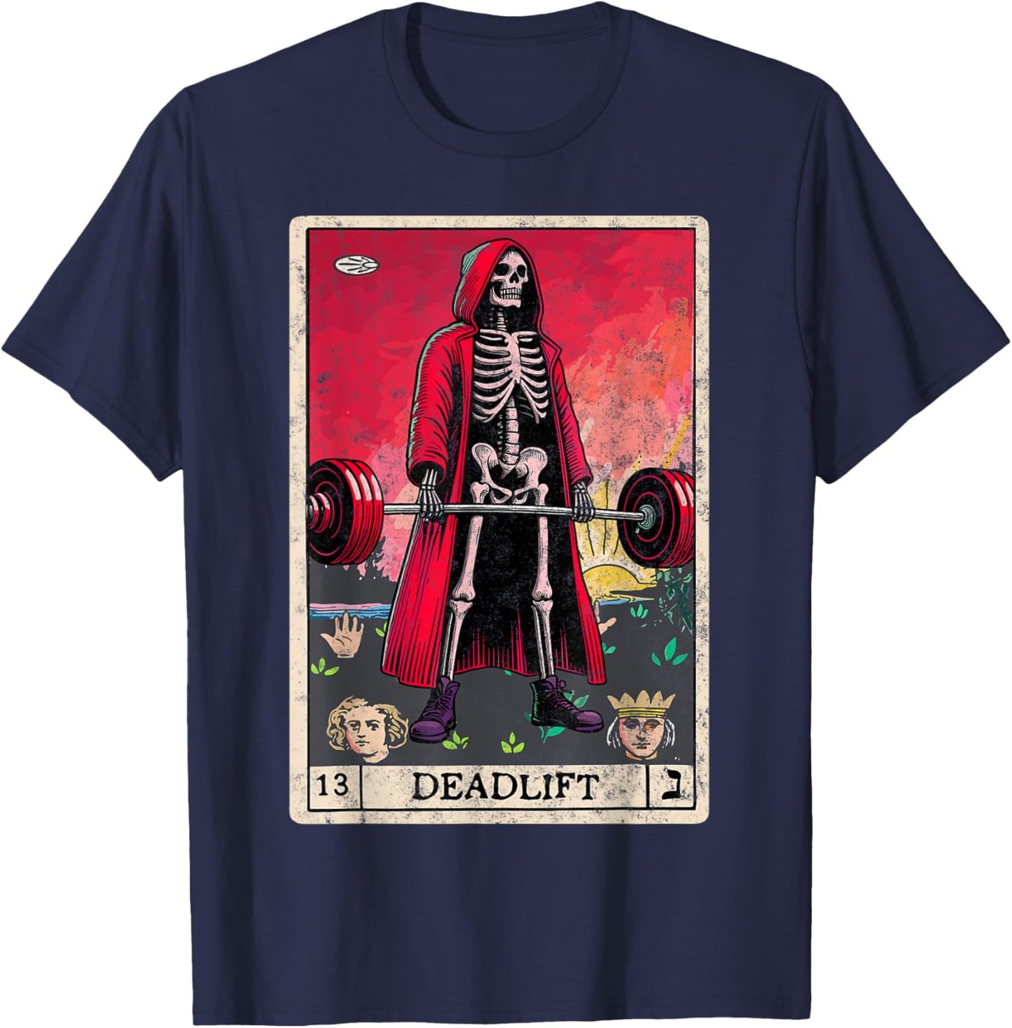 Vintage Deadlift Skeleton Halloween Gym Jokes Weightlifting T-Shirt - T-Shirt | Navy