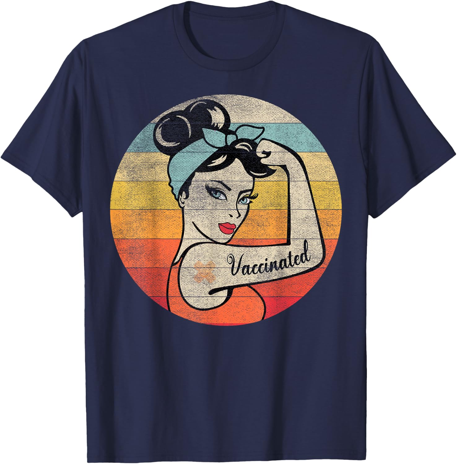 Vaccinated Retro Believes in Vaccines Immunization T-Shirt - T-Shirt | Navy