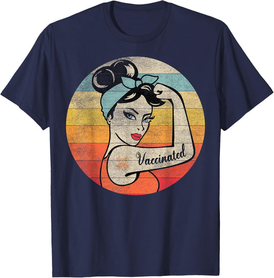 Vaccinated Retro Believes in Vaccines Immunization T-Shirt - T-Shirt | Navy