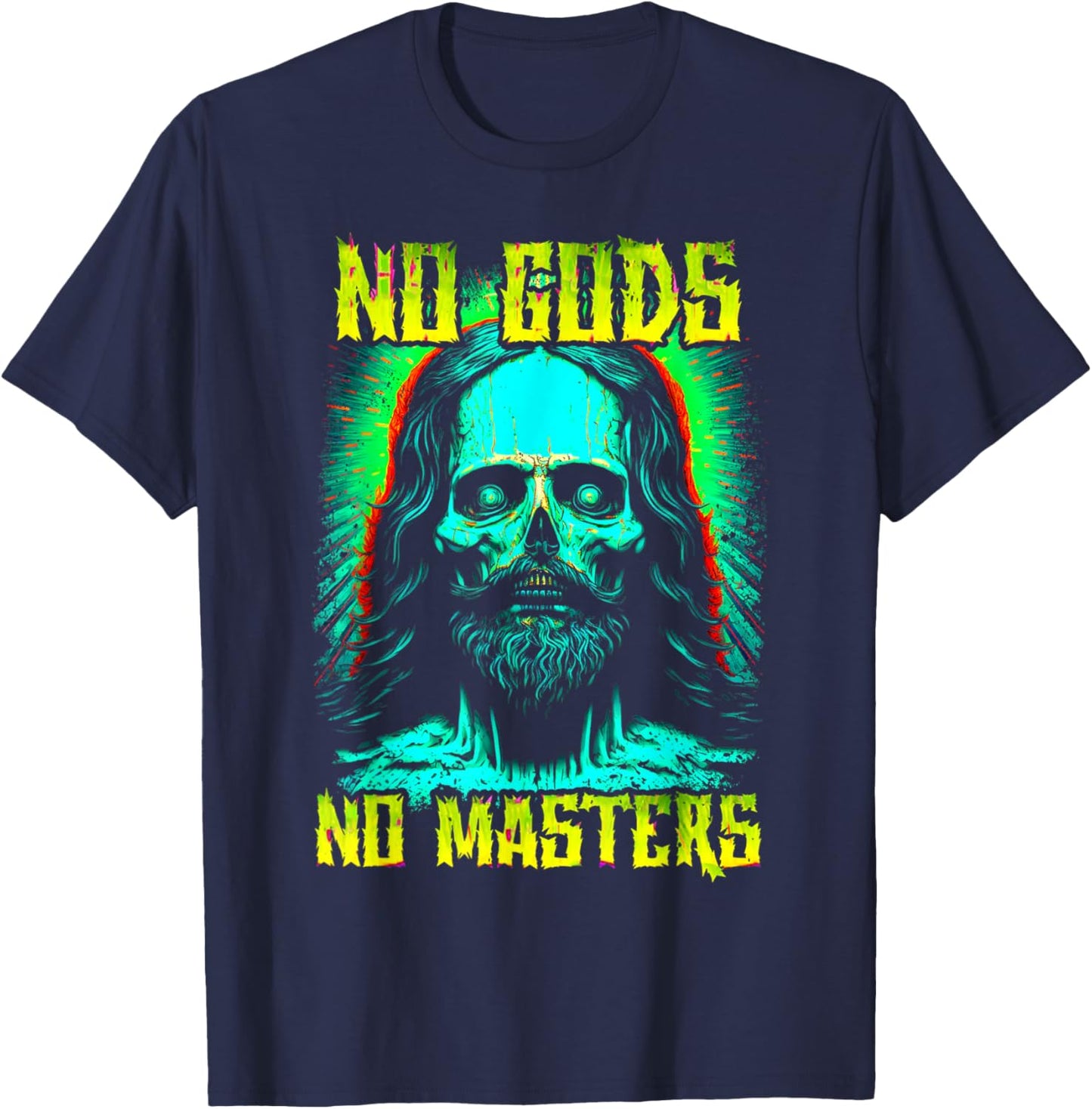 No Gods, No Masters Zombie Jesus Punk Goth Grunge Atheist T-Shirt - T-Shirt | Navy