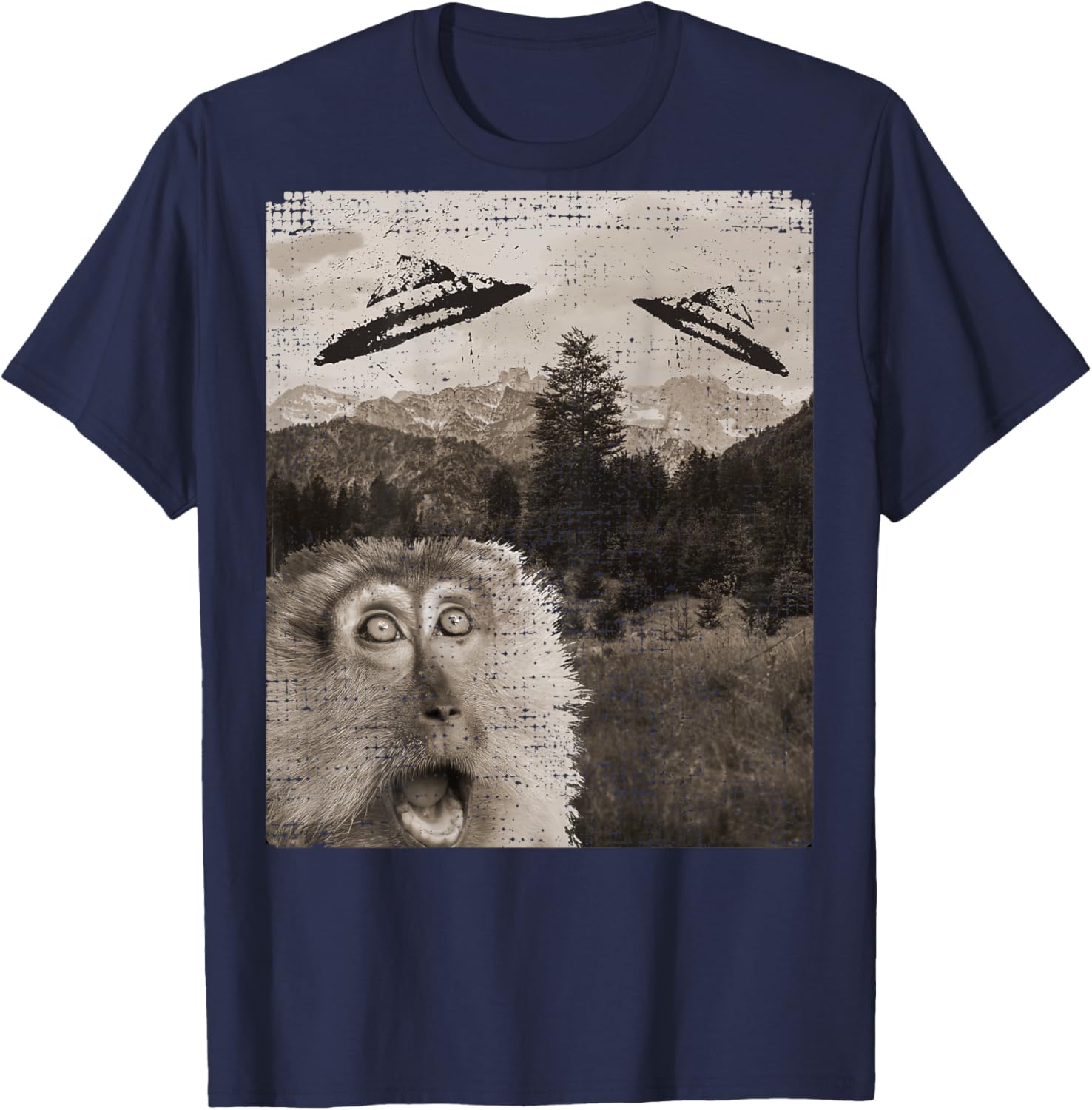 Monkey Ape Space UFO Incoming UFO Landing Funny UFO T-Shirt - T-Shirt | Navy