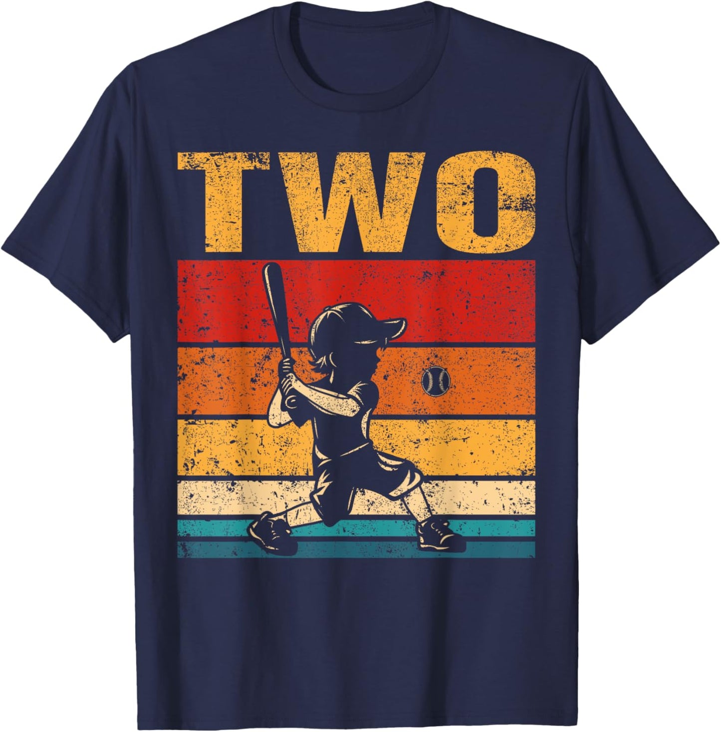 2 Year Old Baseball Boy Birthday Vintage 2nd Birthday Boy T-Shirt - T-Shirt | Navy