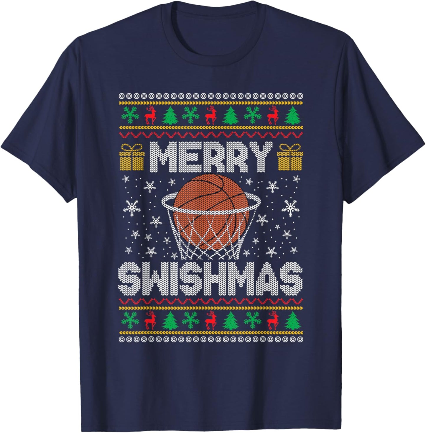Merry Christmas Ugly Christmas Sweater Basketball Fans Women T-Shirt - T-Shirt | Navy