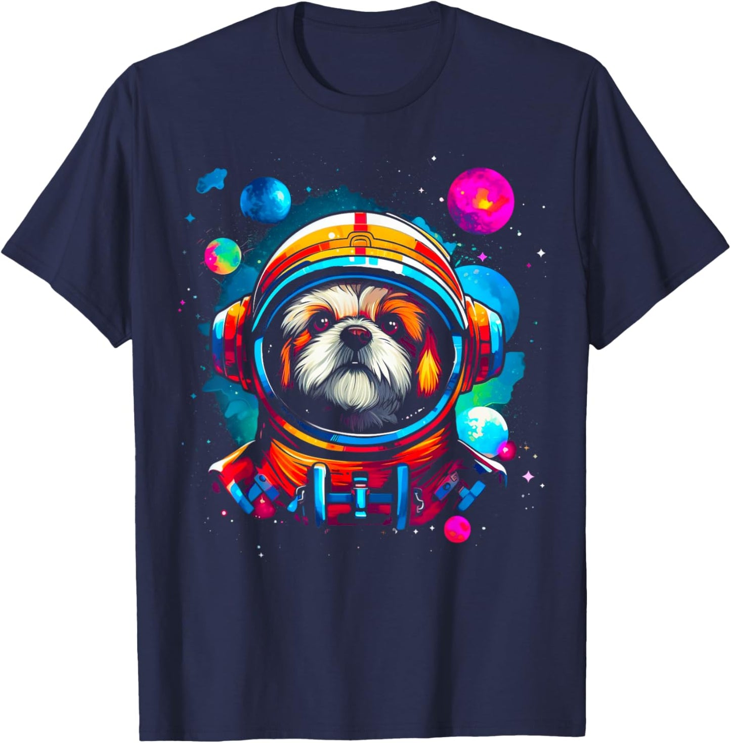 Shih Tzu Dog Planet Space T-Shirt - T-Shirt | Navy