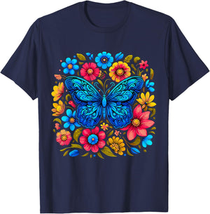 Butterfly Flowers Aesthetic Butterfly T-Shirt - T-Shirt | Navy