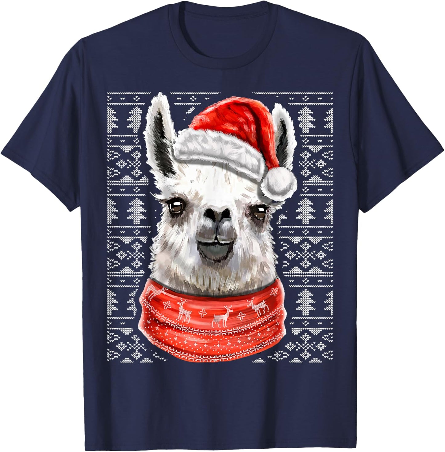 Ugly Christmas Llama Santa Costume Llama Christmas Gift T-Shirt - T-Shirt | Navy
