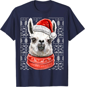Ugly Christmas Llama Santa Costume Llama Christmas Gift T-Shirt - T-Shirt | Navy