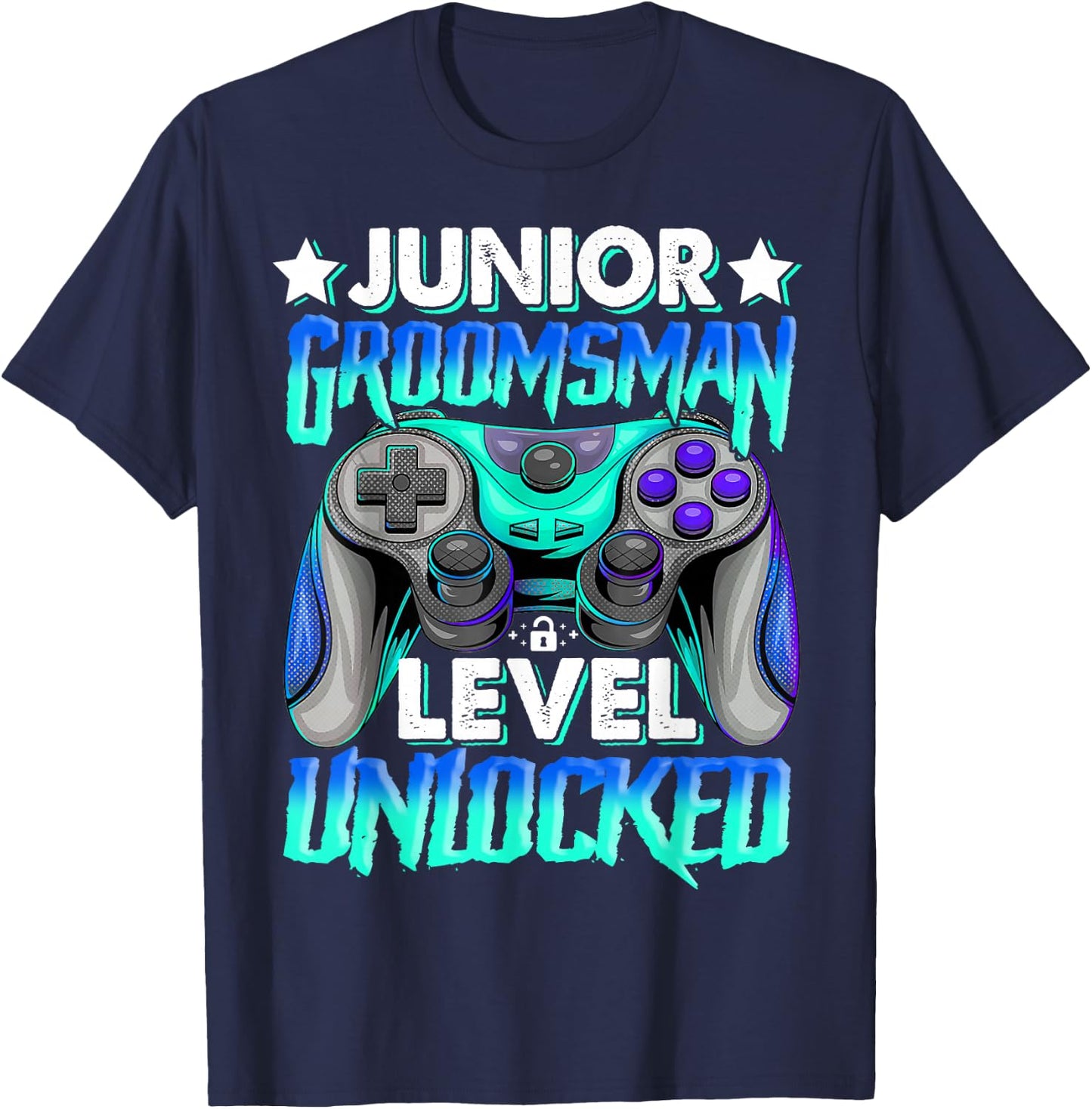 Gamer Junior Groomsman Level Unlocked Video Gaming Wedding T-Shirt - T-Shirt | Navy