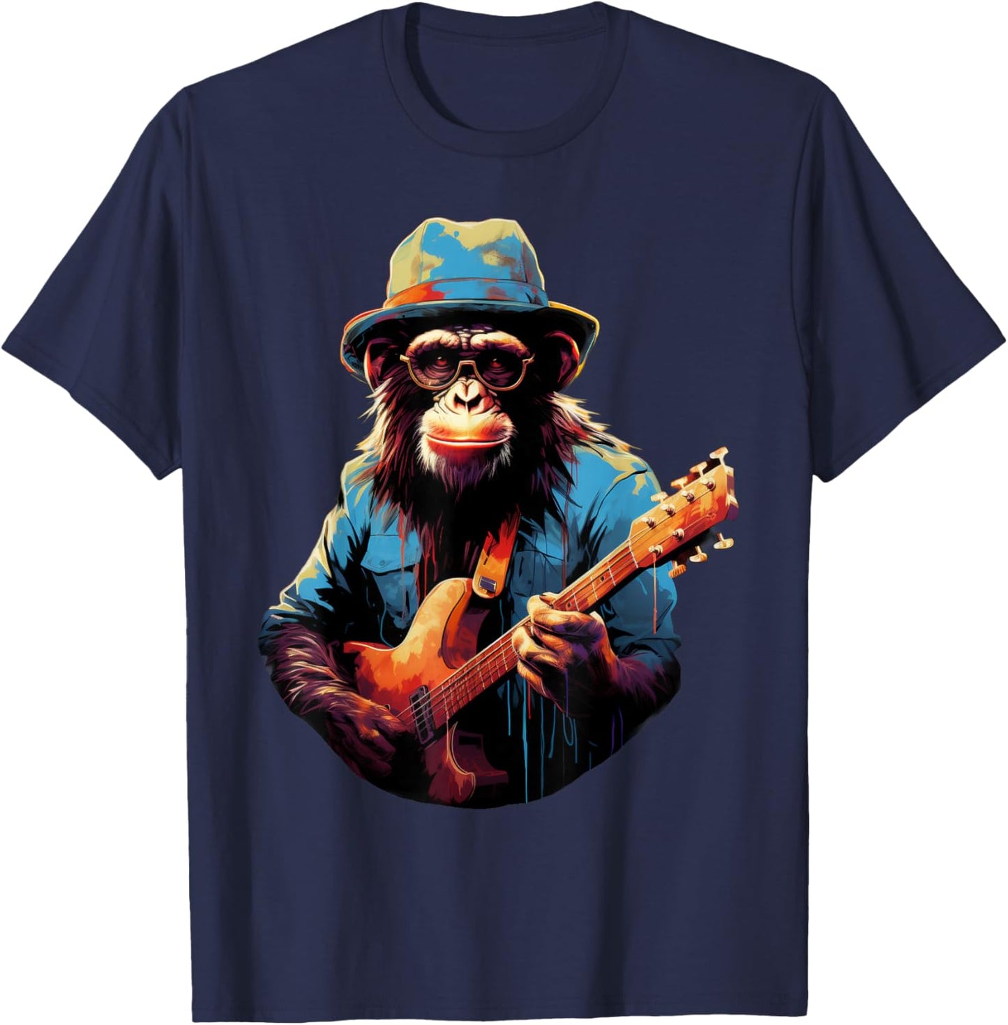 Cute Monkey Playing Guitar Monkeys Musician Music T-Shirt - T-Shirt | Navy