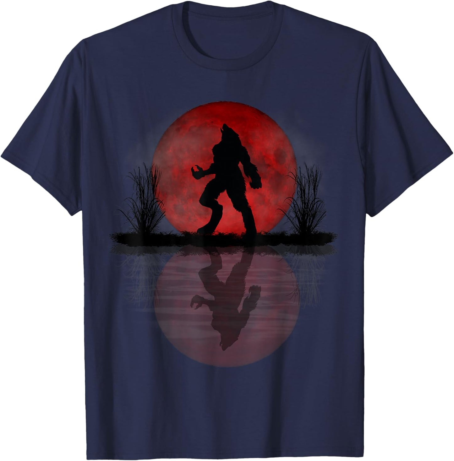 Werewolf Under A Full Blood Moon Howling T-Shirt - T-Shirt | Navy