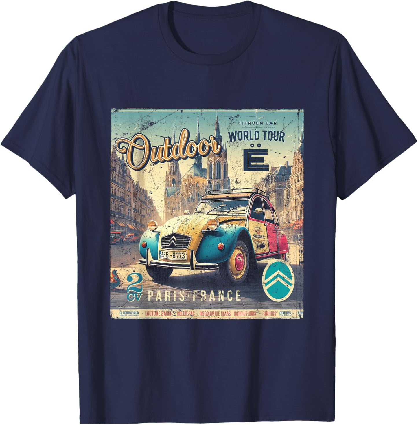 Citroën 2CV World Tour Paris France , Black, S T-Shirt - T-Shirt | Navy