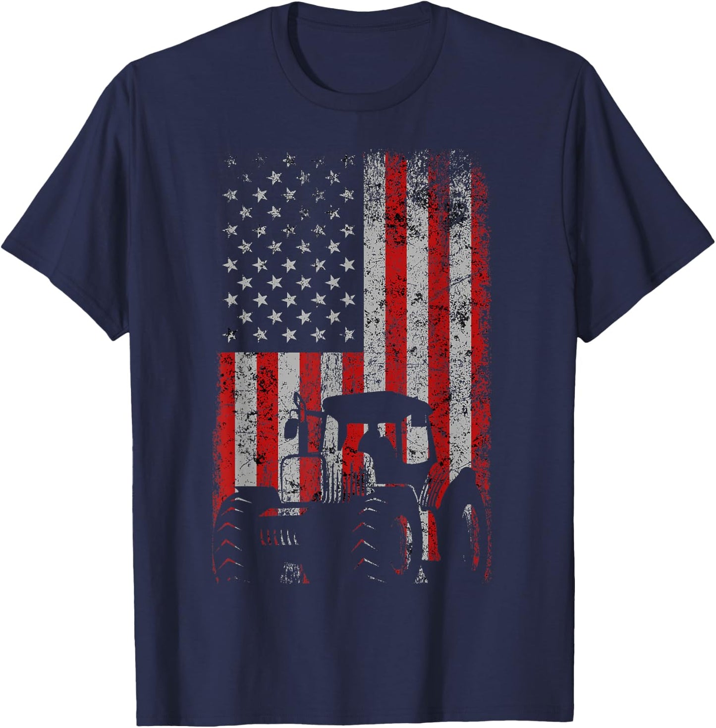 Retro American Flag Tractor Gift Men Women Tractor Farm Small T-Shirt - T-Shirt | Navy