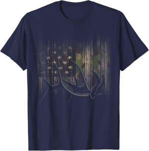 American Flag Outdoor Antlers Elk Deer T-Shirt - T-Shirt | Navy