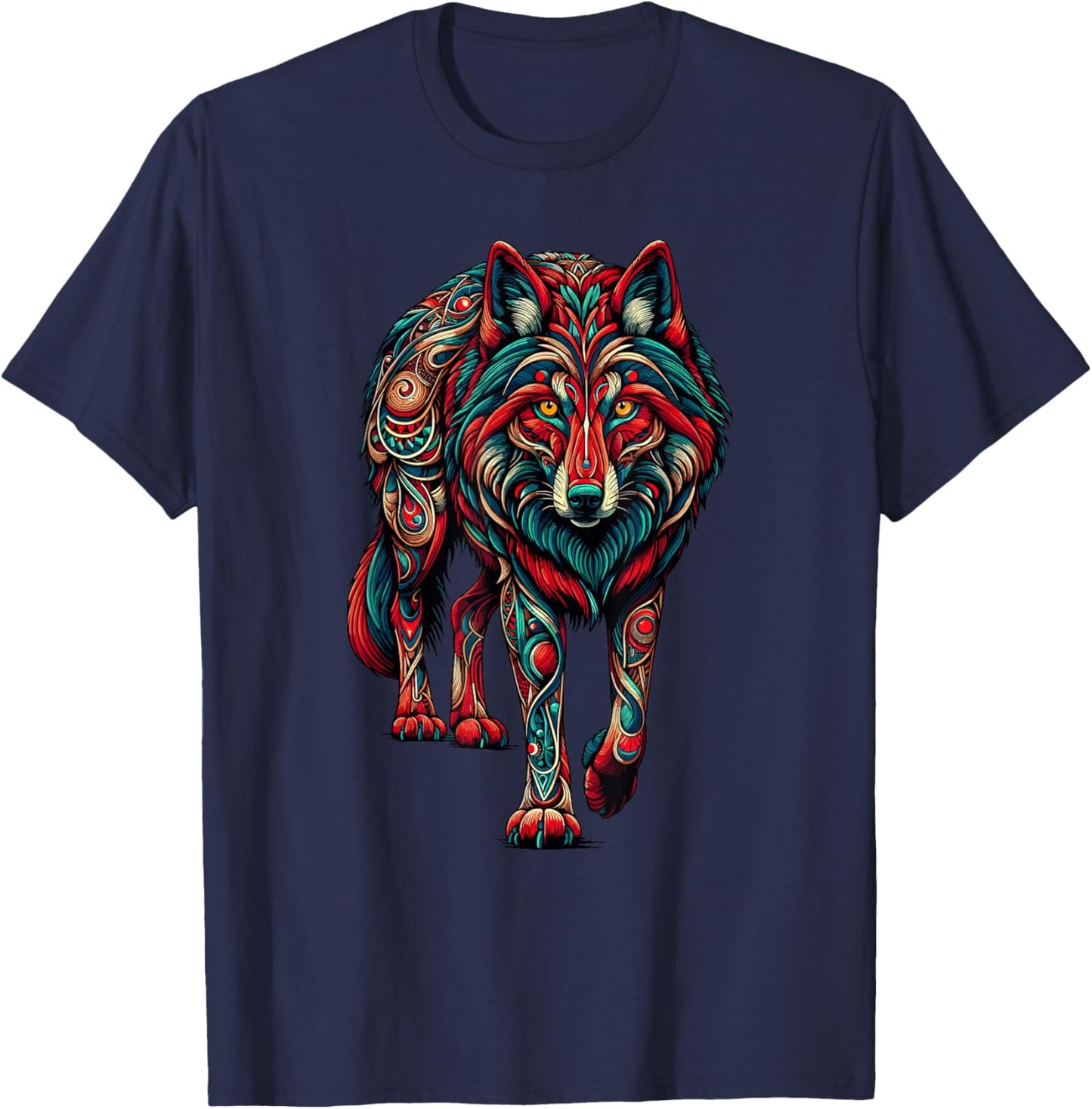 Mandala Art Red Wolf Lover Wolves T-Shirt - T-Shirt | Navy