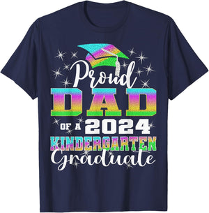 Proud Dad of Kindergarten Graduate 2024 Graduation Dad T-Shirt - T-Shirt | Navy