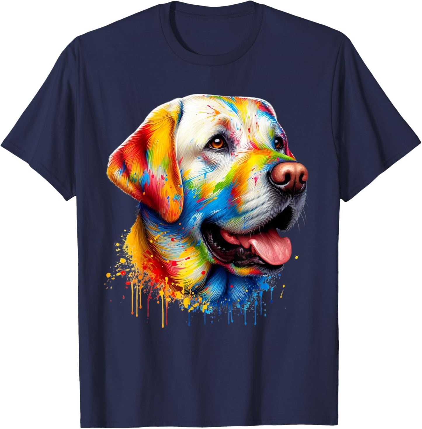 Colorful Canine Chaos: Labrador Retriever Frenzy T-Shirt - T-Shirt | Navy