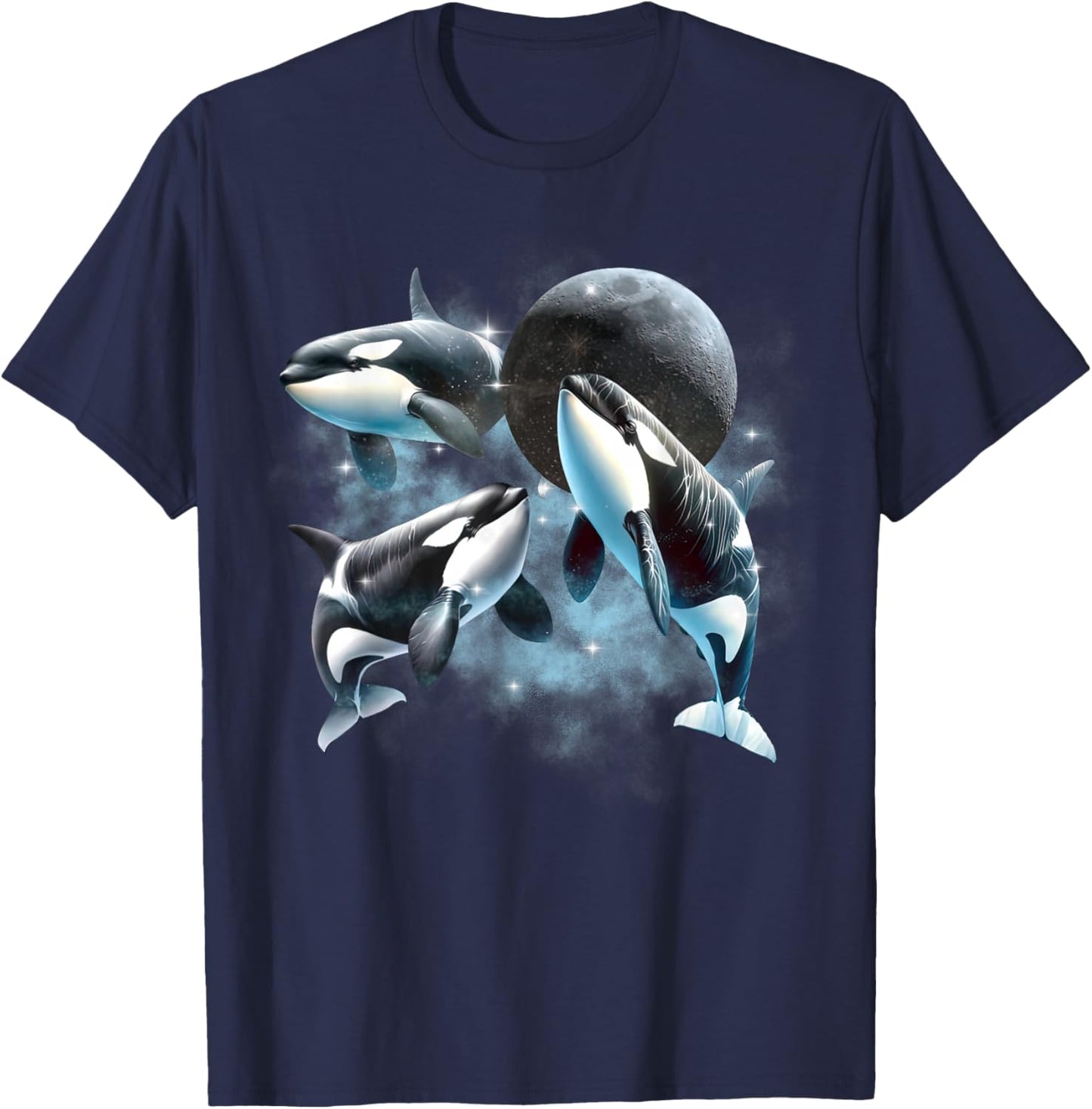Three Orcas Howling The Moon Vintage 90s Sea Animal Moon T-Shirt - T-Shirt | Navy