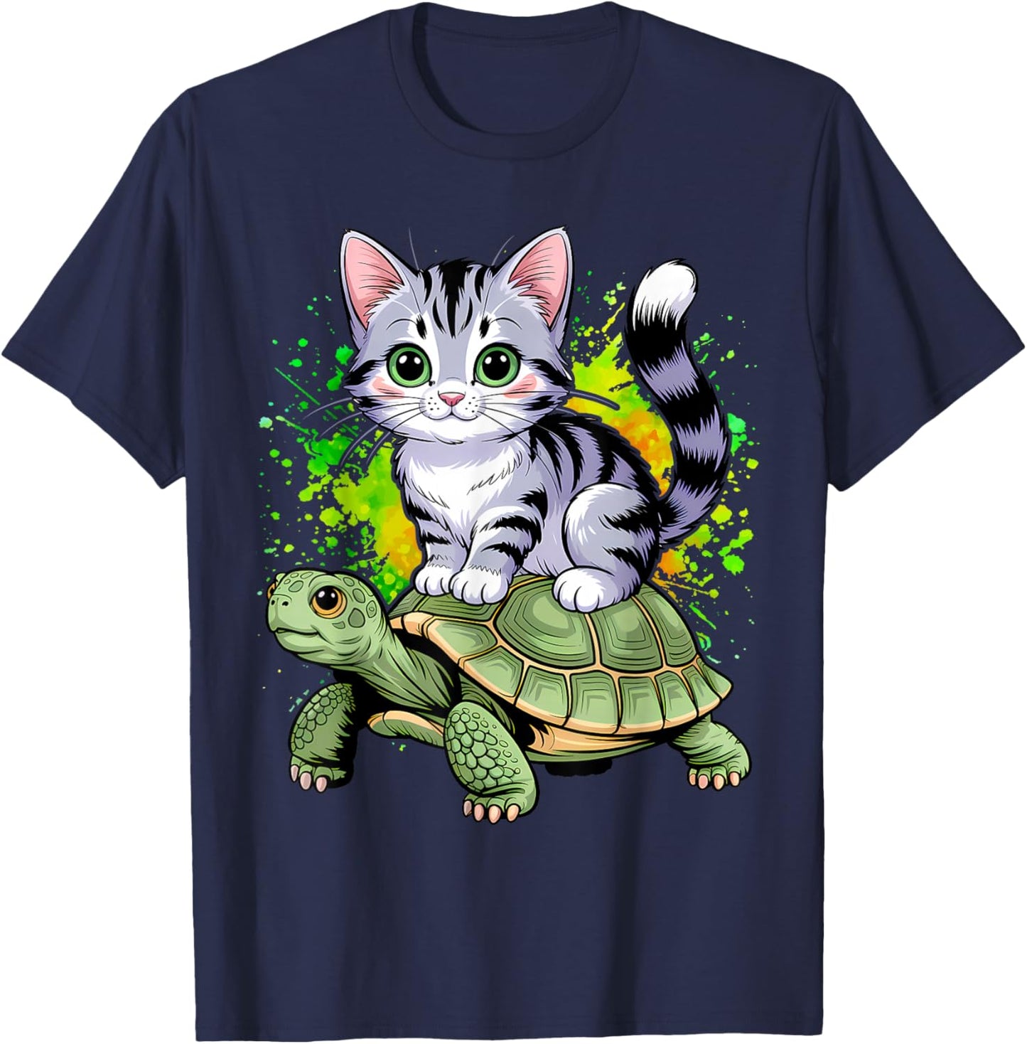 Cat Riding Turtle Lover Men Women Girls Kids T-Shirt - T-Shirt | Navy