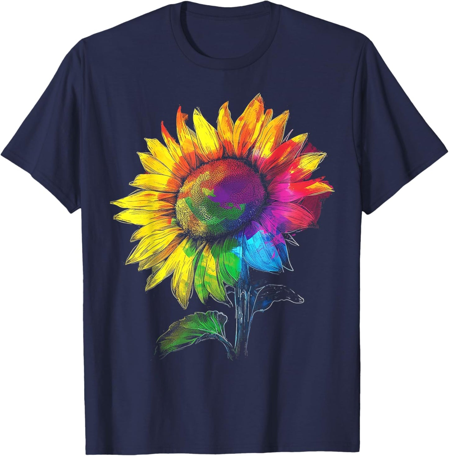 Sunflower Colorful Nature Art Graphic Sunflower T-Shirt - T-Shirt | Navy
