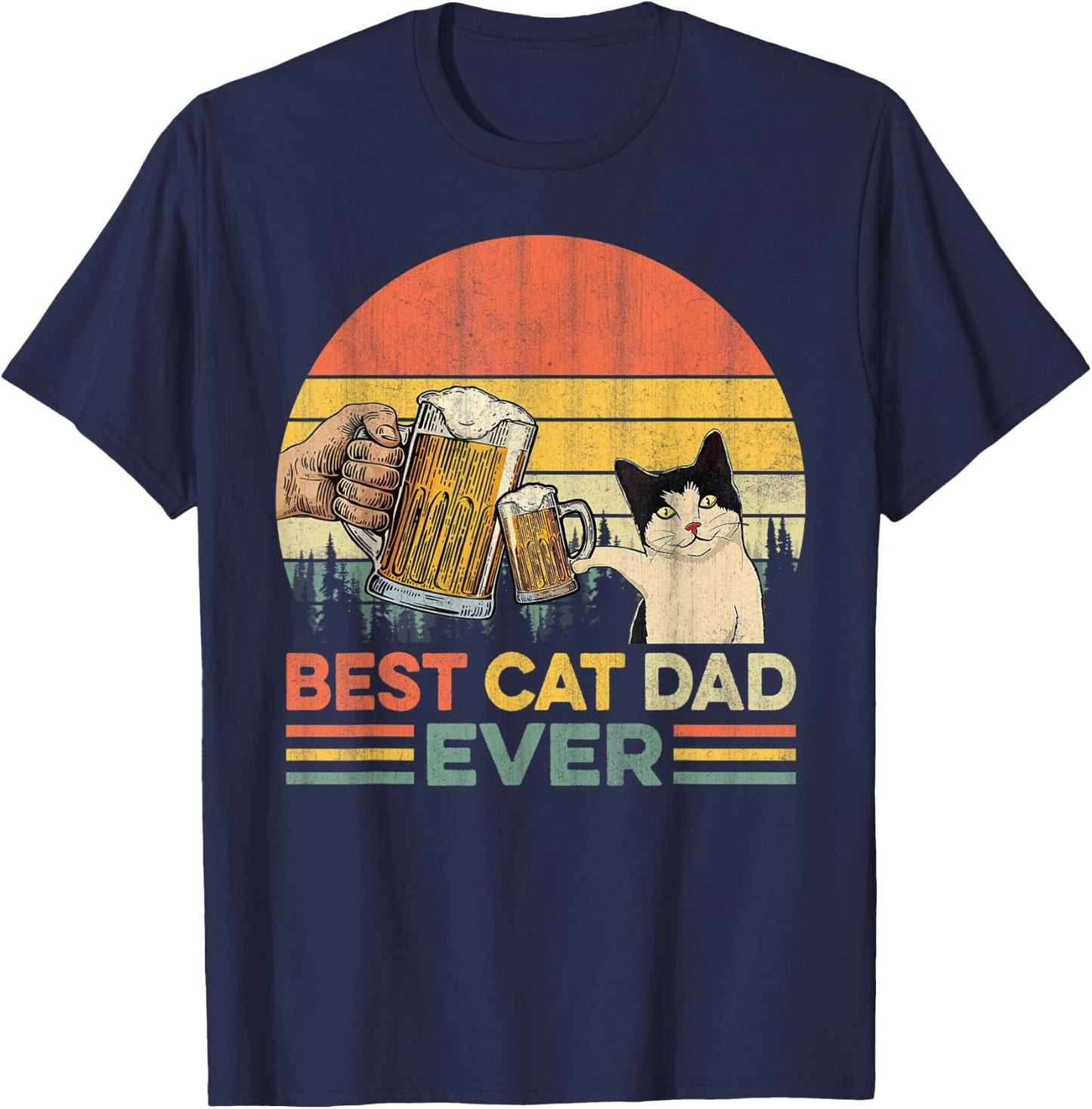 Vintage Best Cat Dad Ever Funny Beer Drinking Men T-Shirt - T-Shirt | Navy