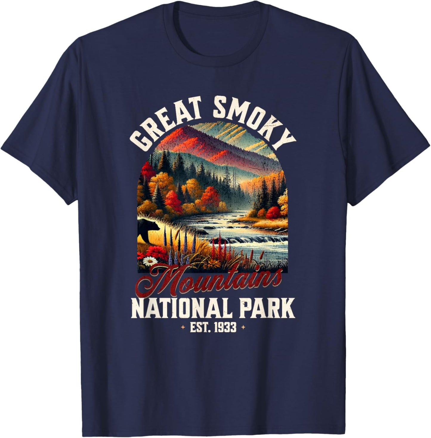 Retro Great Smoky Mountains National Park | Vintage USA T-Shirt - T-Shirt | Navy