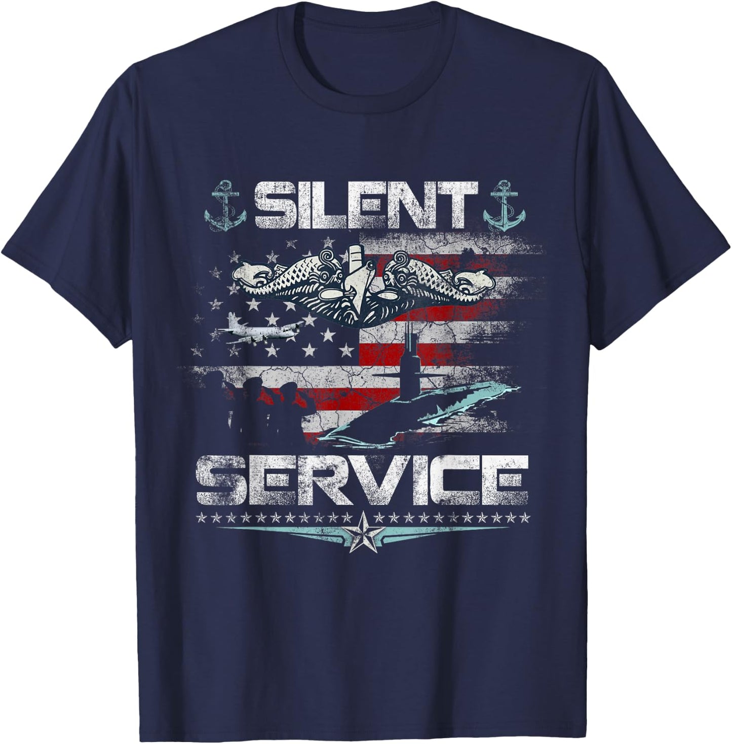 U.S Submarines Silent Service Flag Patriotic Veterans Day T-Shirt - T-Shirt | Navy
