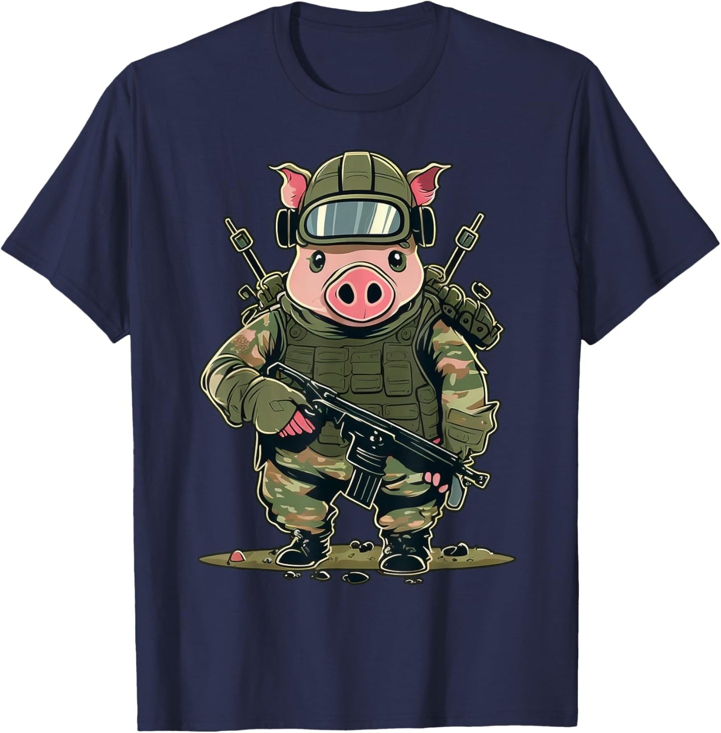 Soldier Pig Army Military Pig T-Shirt - T-Shirt | Navy