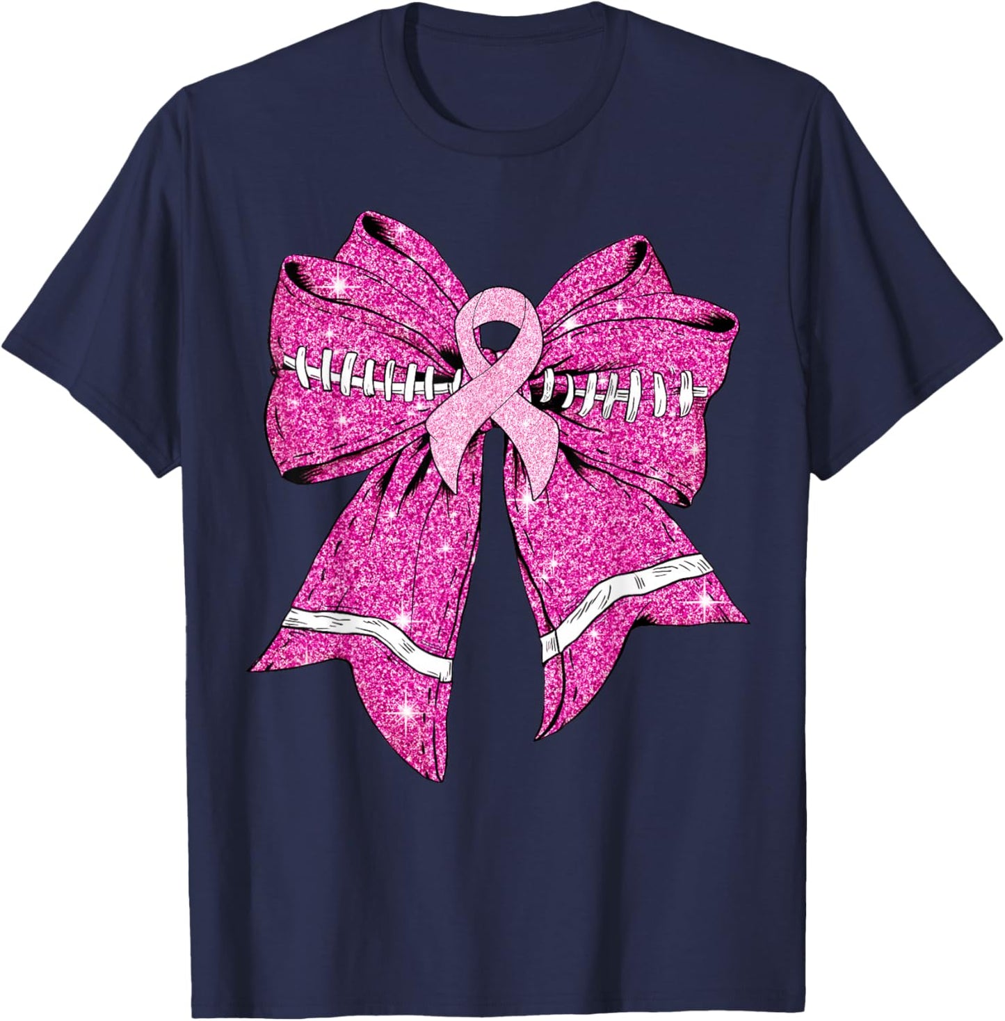 Cheer For The Cure Coquette Bow Football Breast Cancer Women T-Shirt - T-Shirt | Navy