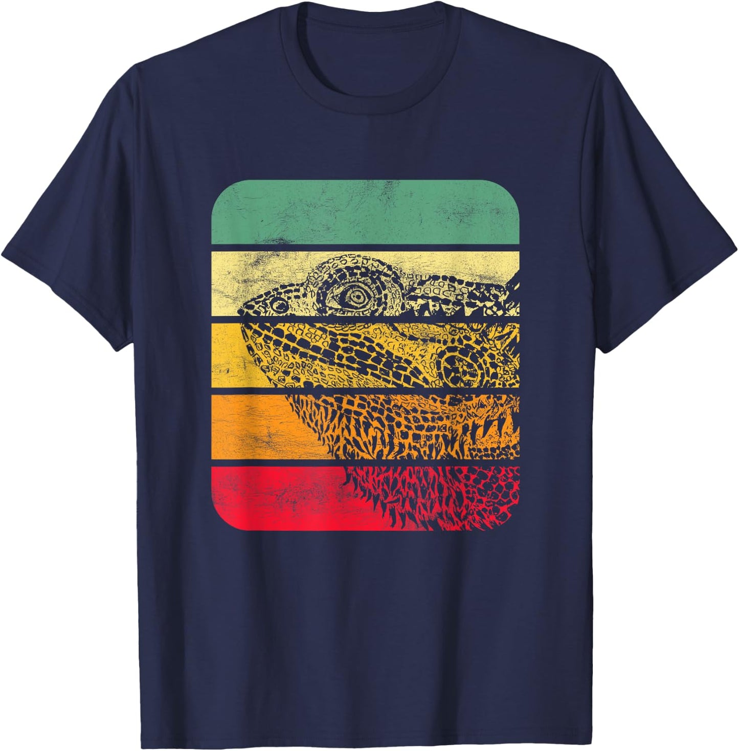 Bearded Dragon Vintage Sunset Retro Style Pet Eidec T-Shirt - T-Shirt | Navy