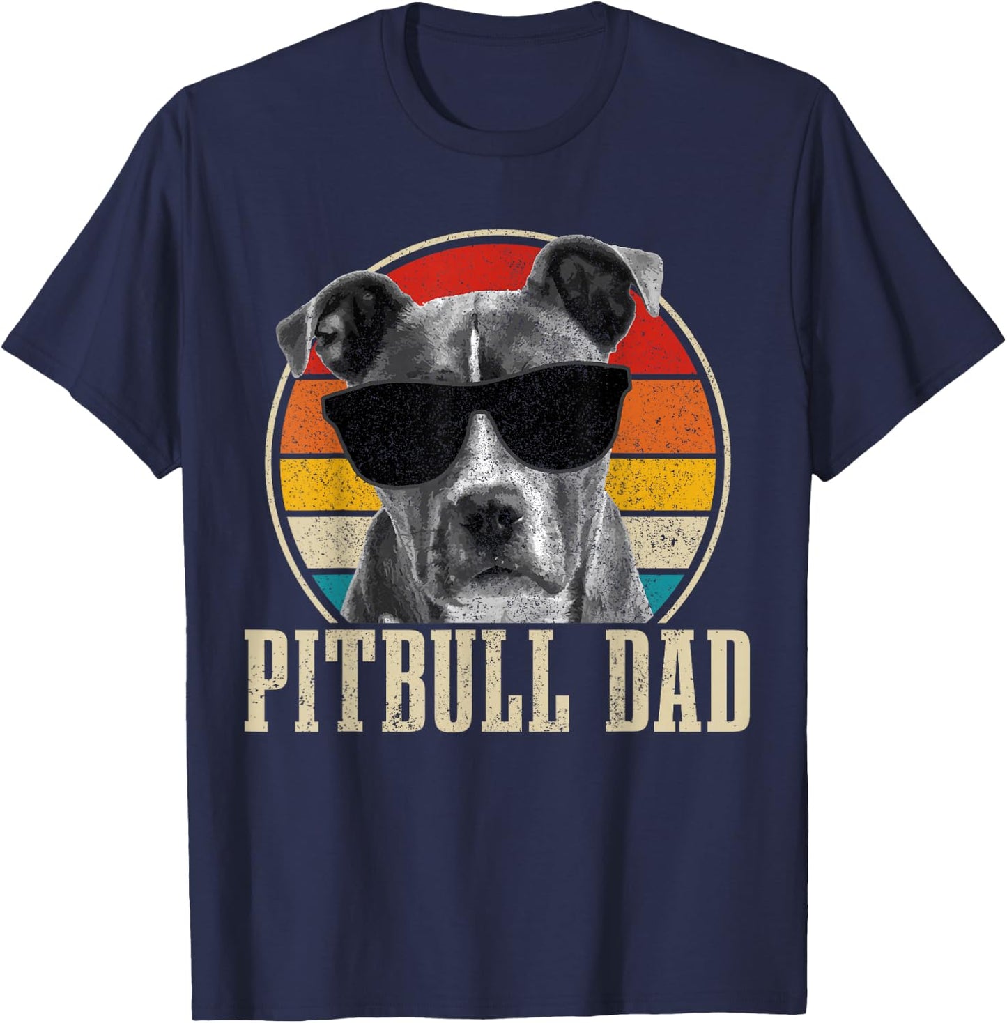Pitbull Dad Vintage Sunglasses Funny Dog Owner T-Shirt - T-Shirt | Navy