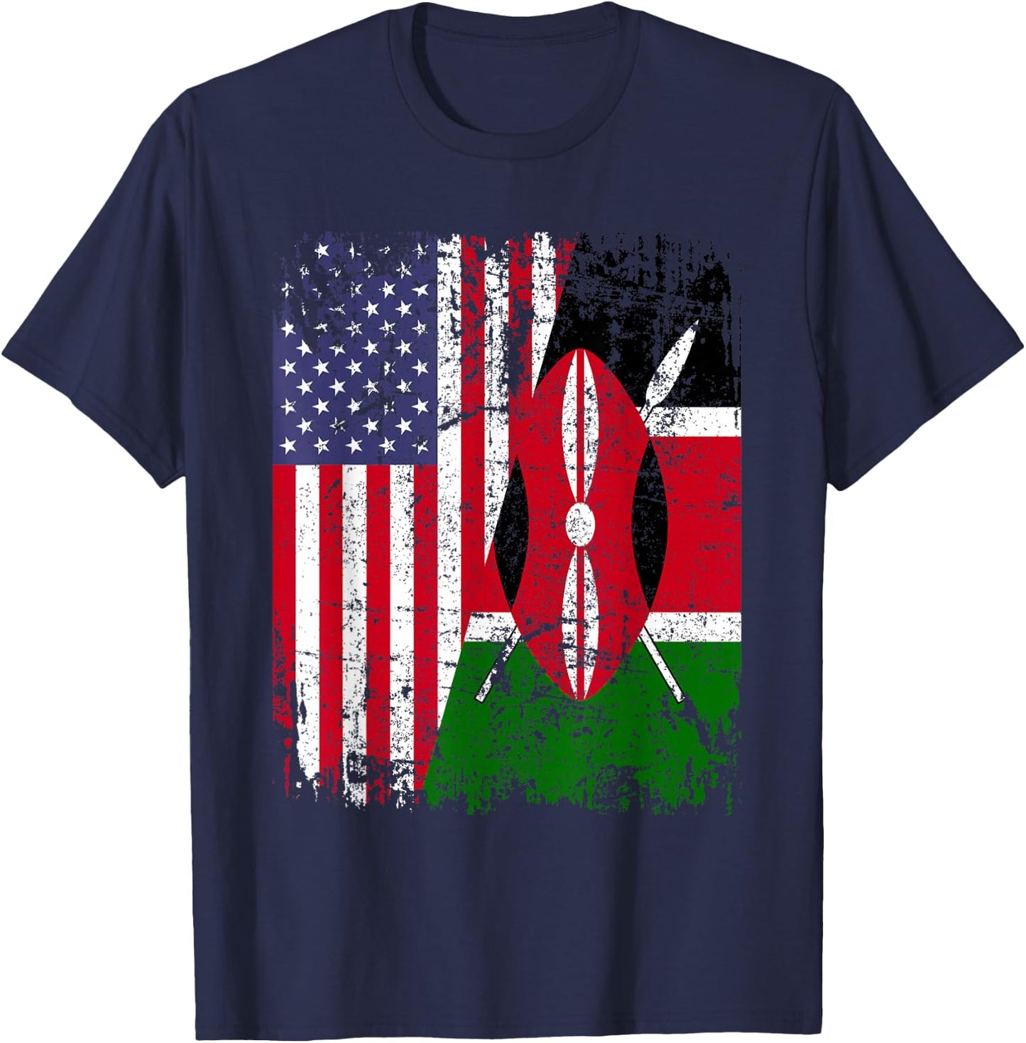 KENYAN ROOTS | Half American Flag | KENYA T-Shirt - T-Shirt | Navy