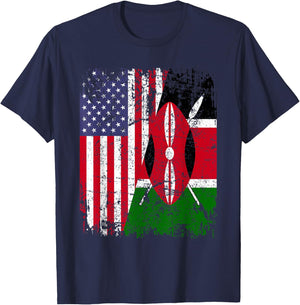 KENYAN ROOTS | Half American Flag | KENYA T-Shirt - T-Shirt | Navy