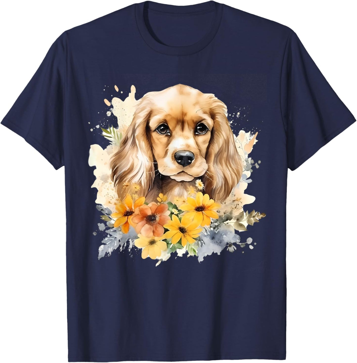 Watercolor English Cocker Spaniel Puppy T-Shirt - T-Shirt | Navy