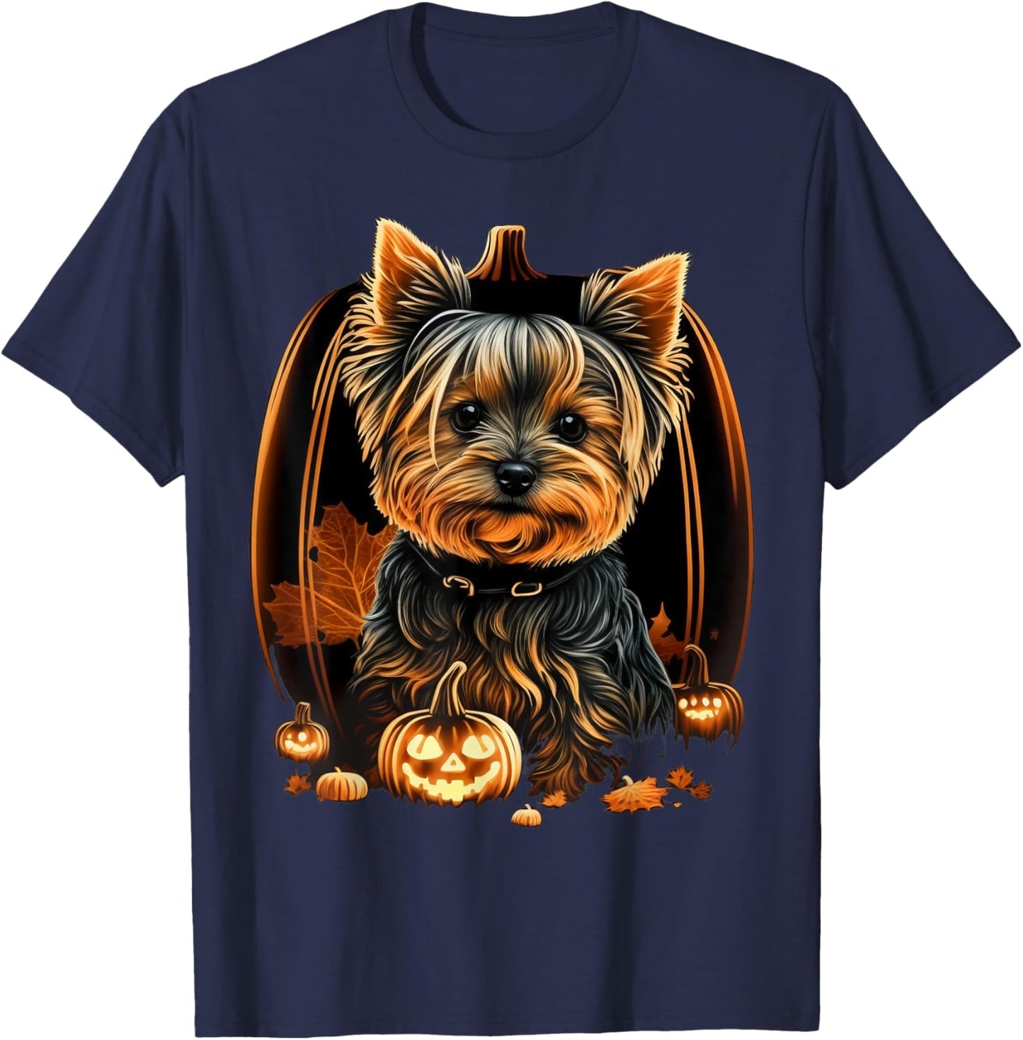 Pumpkin Yorkie Costume on Yorkshire Terrier Halloween T-Shirt - T-Shirt | Navy
