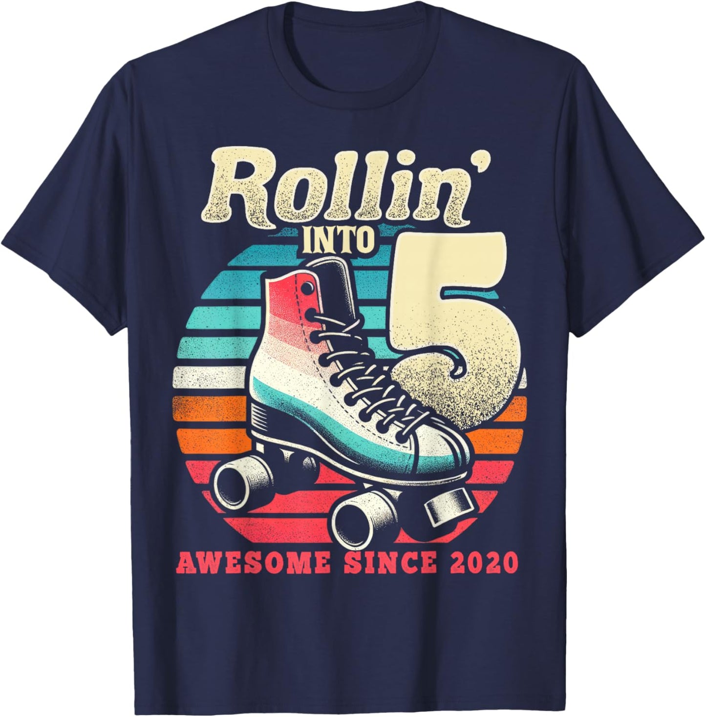 Birthday Roller Skating 5th Girls Rollin into 5 Skate Party T-Shirt - T-Shirt | Navy