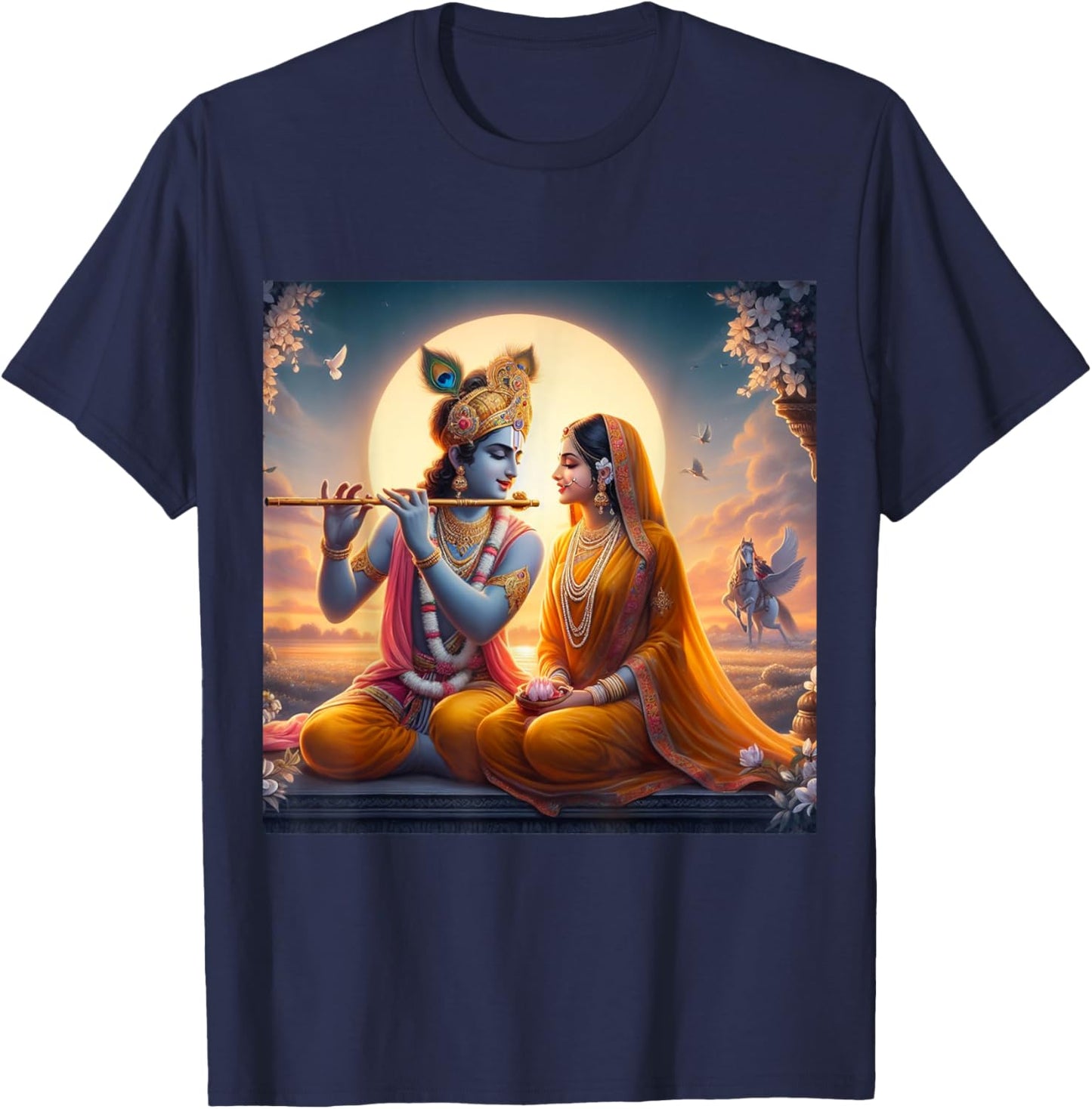Radha and Krishna Love , Small, Black T-Shirt - T-Shirt | Navy