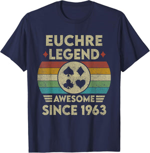 Euchre Legend 60 Years Old Awesome Since 1963 Euchre T-Shirt - T-Shirt | Navy