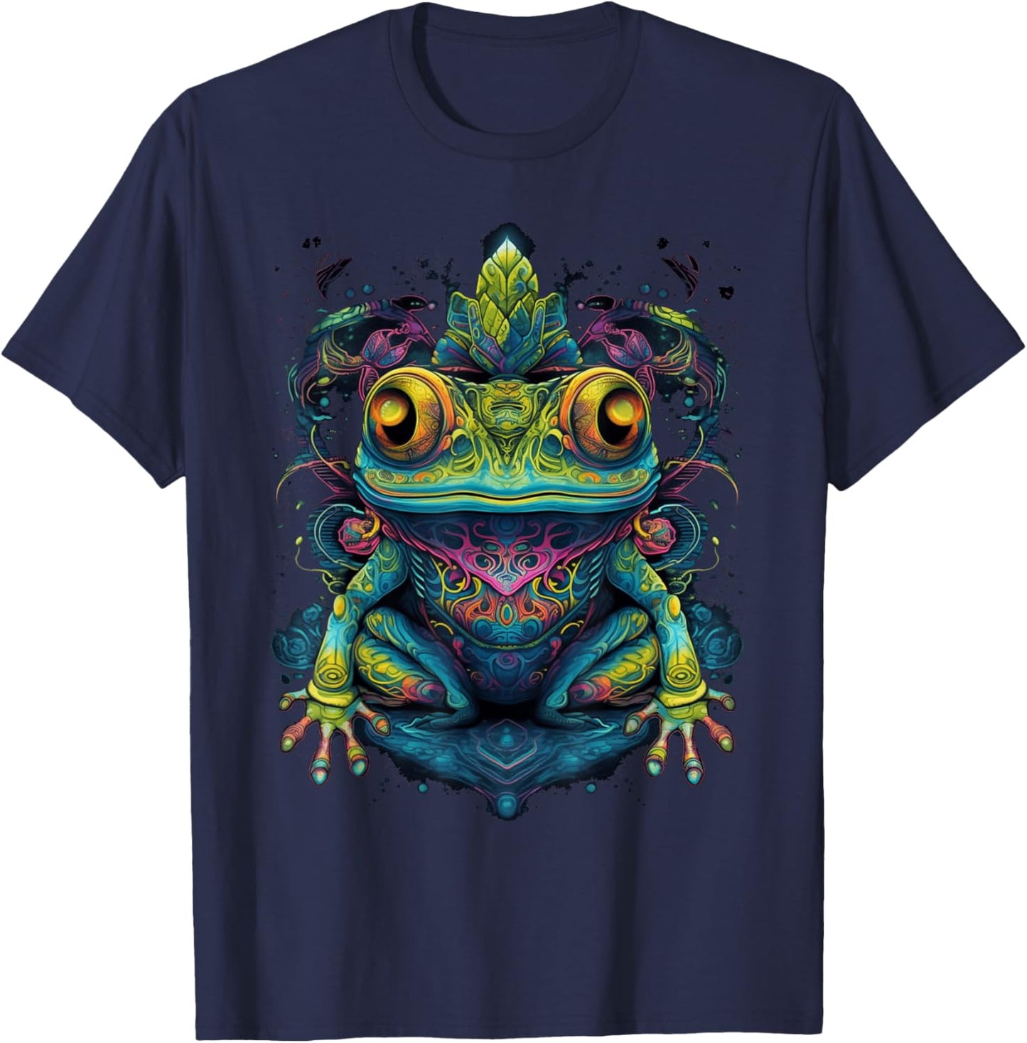 Colorful Frog | Psychedelic Art Trippy Hippie Men Women T-Shirt - T-Shirt | Navy