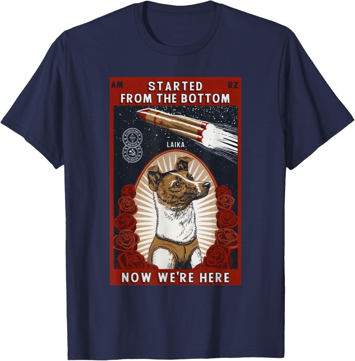 Laika Space Dog Retro Vintage Soviet. SOVI8 Women Girls Kids T-Shirt - T-Shirt | Navy