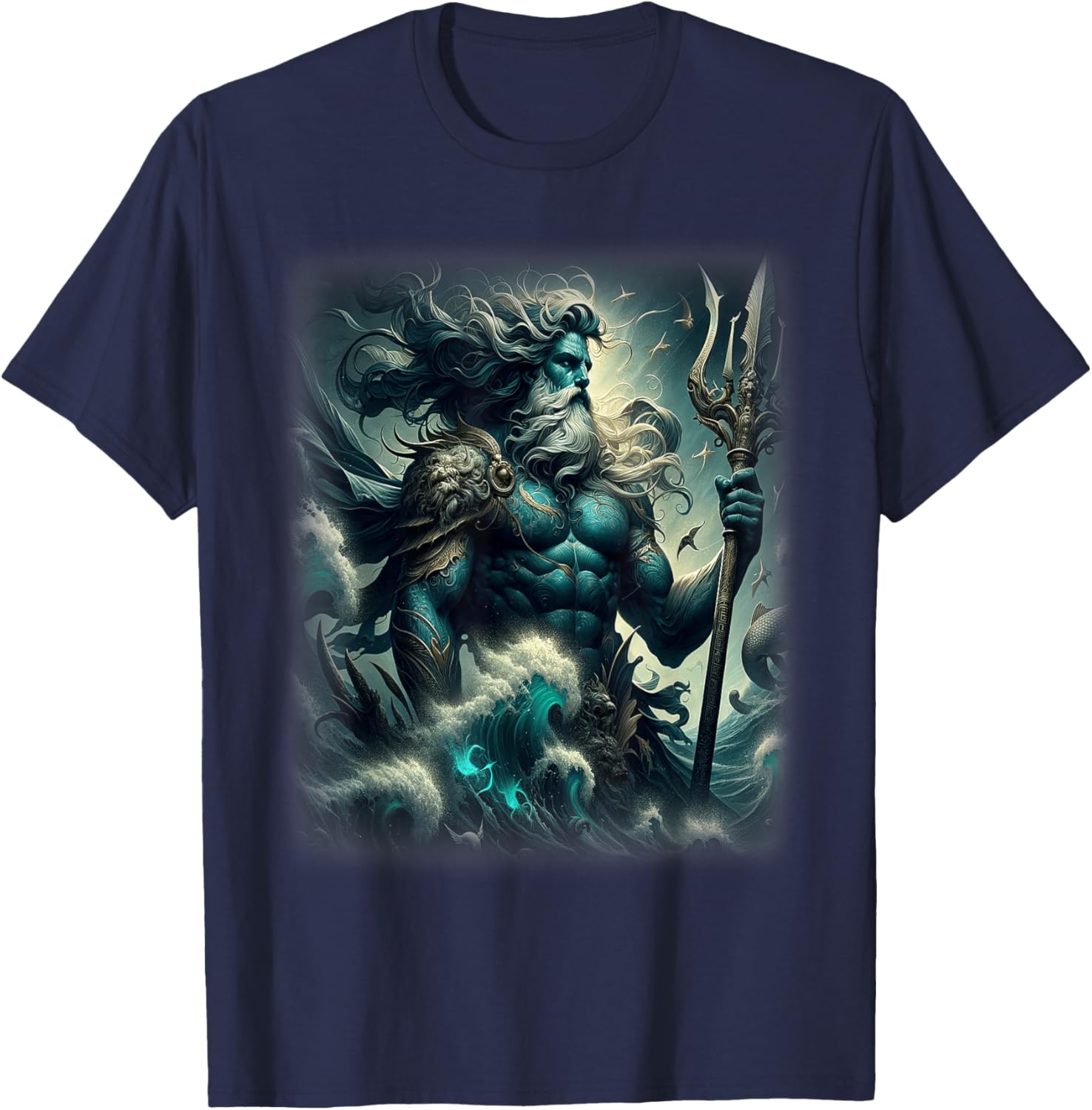 Poseidon Trident Shirt Lord of the Sea Ancient Greek God Art T-Shirt - T-Shirt | Navy
