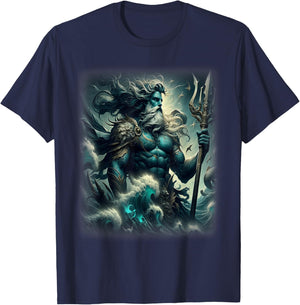 Poseidon Trident Shirt Lord of the Sea Ancient Greek God Art T-Shirt - T-Shirt | Navy