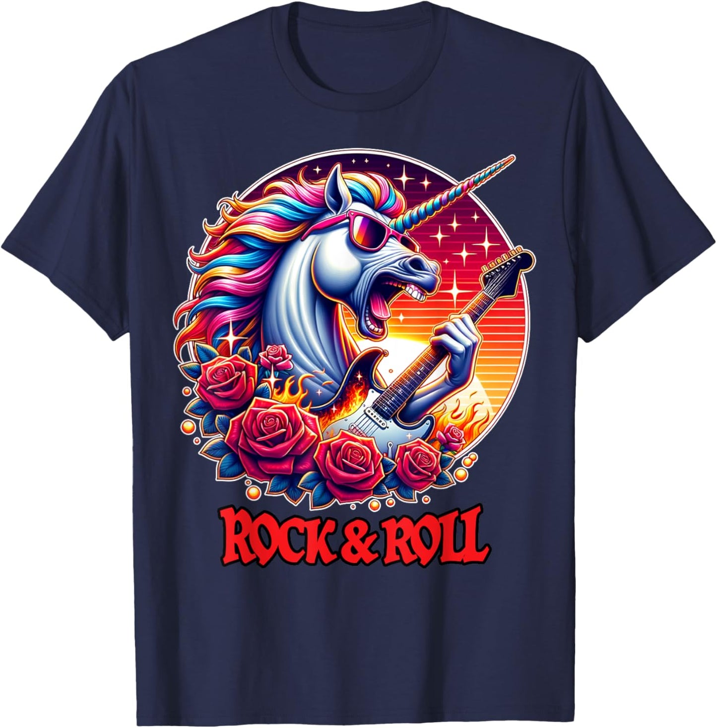 Unicorn Playing Guitar Rock and Roll Rock Star Women T-Shirt - T-Shirt | Navy