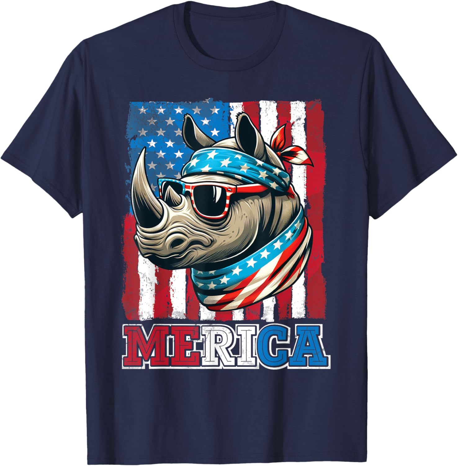Rhino Wearing US Flag Costume Independence July 4th MERICA Women Men T-Shirt - T-Shirt | Navy