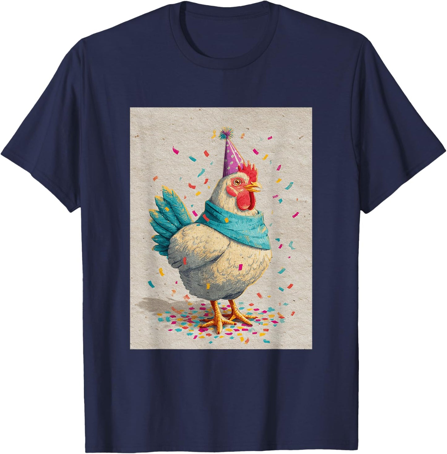 Chicken Birthday Confetti Retro Pop Art T-Shirt - T-Shirt | Navy