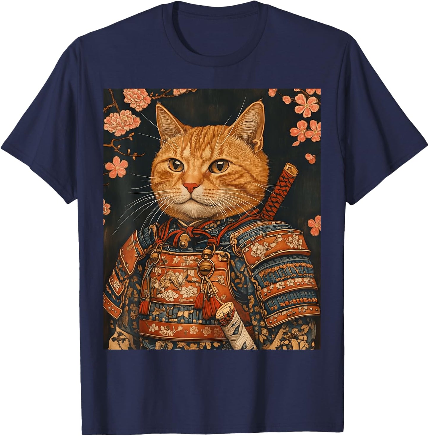 Japanese Art Cat Samurai T-Shirt - T-Shirt | Navy