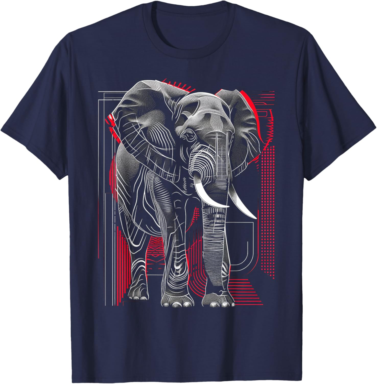Elephant Geometric Abstract Animal Drawing Art Elephant T-Shirt - T-Shirt | Navy