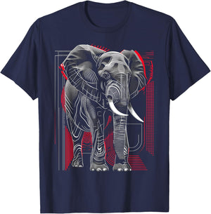 Elephant Geometric Abstract Animal Drawing Art Elephant T-Shirt - T-Shirt | Navy