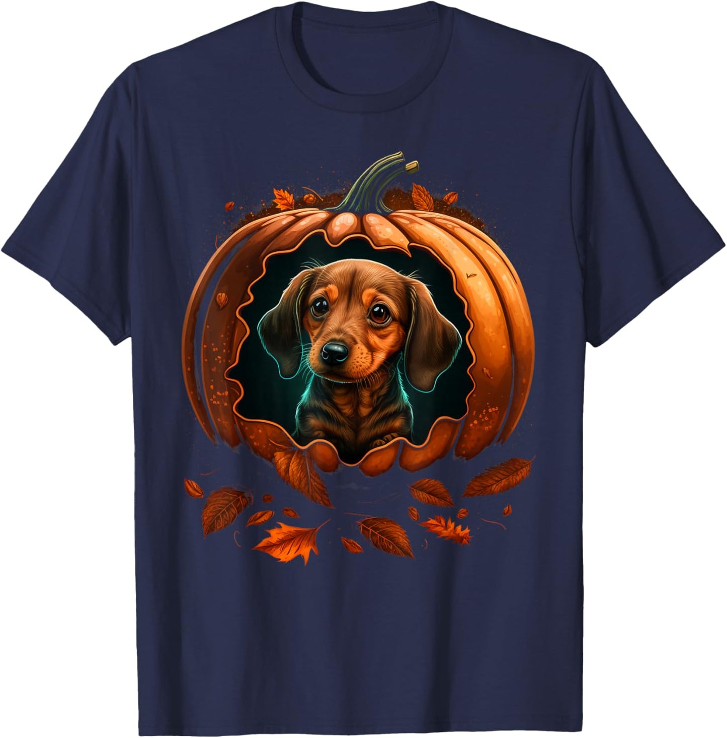Pumpkin Dachshund costume on Dachshund Halloween T-Shirt - T-Shirt | Navy