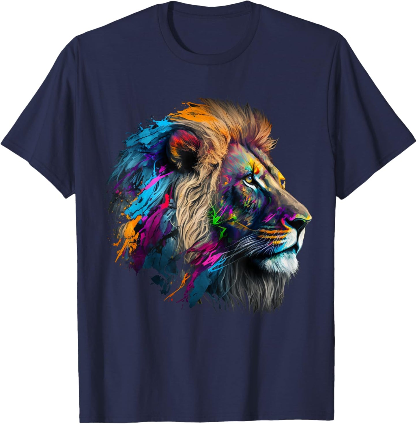 Lion Animal Print Art Animal Lovers Colourful Lion T-Shirt - T-Shirt | Navy