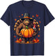 Bigfoot Pilgrim Thanksgiving with Pumpkin and Turkey T-Shirt - T-Shirt | Navy